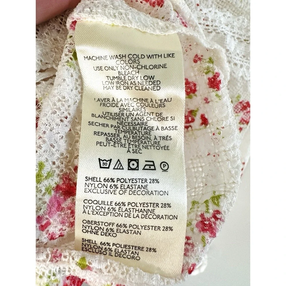 Free People Kika Printed Top Floral Lace Cardigan White Pink M Coquette Cutecore - Picture 14 of 16